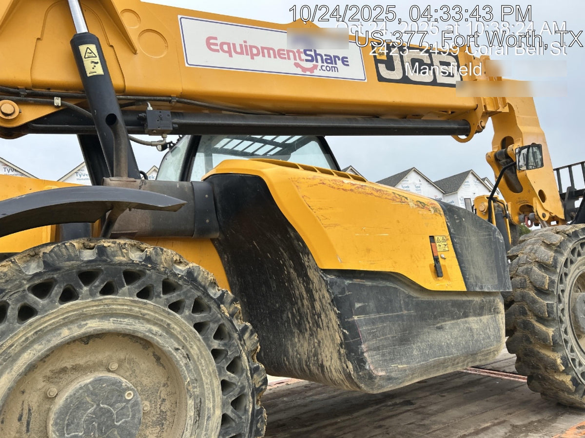 2019 JCB 510-56 74 HP w/Open ROPS, Beacon, Aux Hydraulics, Worklights, Solid Tires w/60" Carriage/Forks