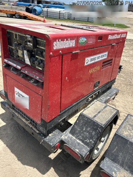 2022 Shindaiwa DGW400MDL Kubota D902 Engine, 23 HP, Dual Op Welder, Wire, Arc, Droop Stick, Tig, and CC Stick Functionality, Simulphase, 3 Phase and 1 Phase Gen Output, Single Axle NB Trlr, Slr Trckl Chrg 12V 12W, Fire Ext