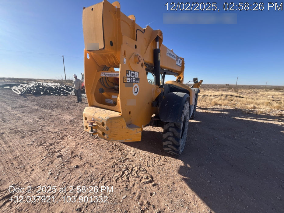 2020 JCB 512-56 Canopy, 74 HP, Solid Tires, STD Worklight, Beacon, Aux Hydraulics, Lifting Eye, Backup Alarm w/66" Carriage, 60" Forks