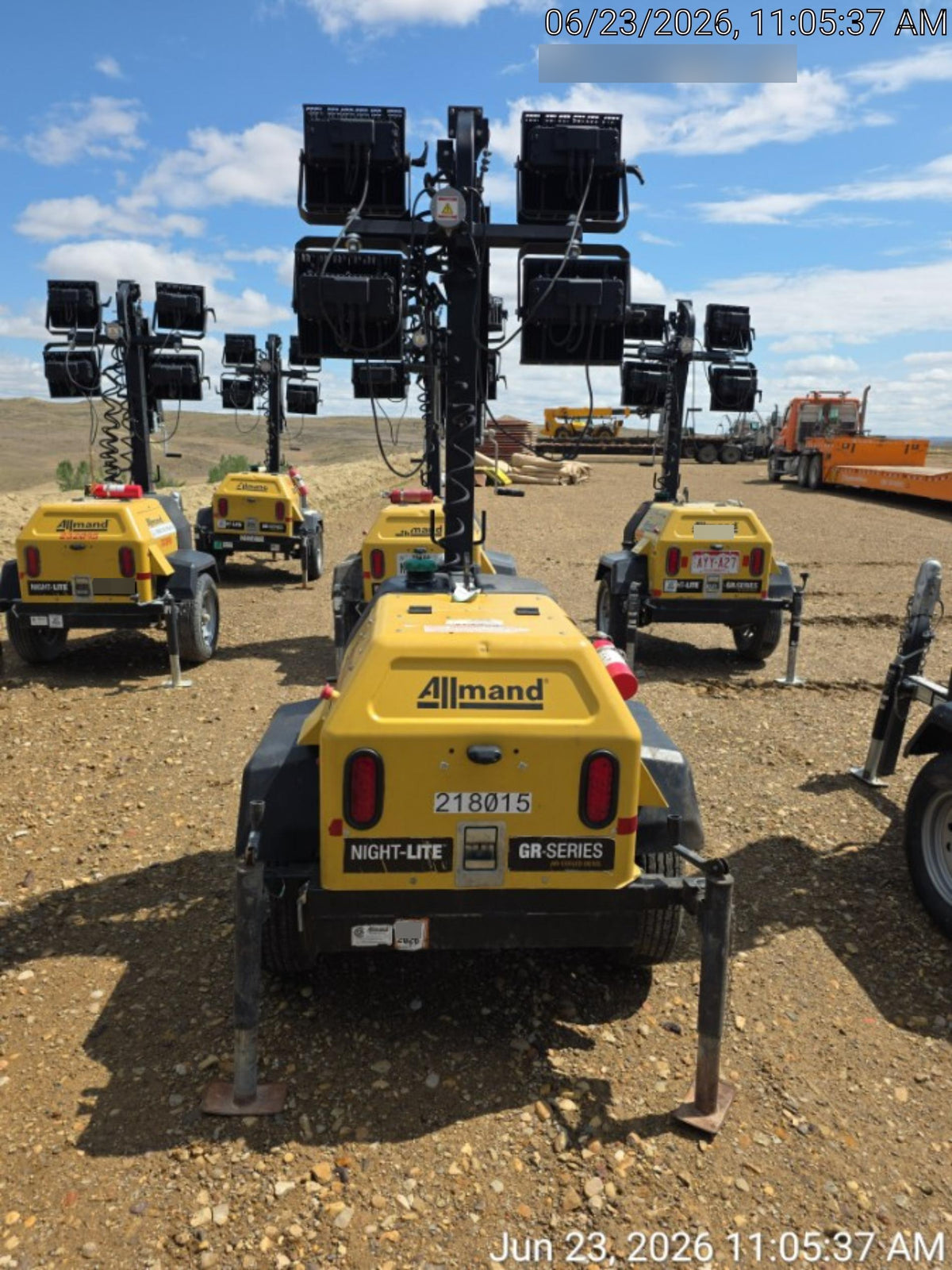 2022 Allmand NLV3GR (4) LED Light Fixture 350W, 23' Vertical Mast, 3kW Prime, Towable, Deep Sea L401, Leveling Jacks, Yanmar T4F 5.8hp