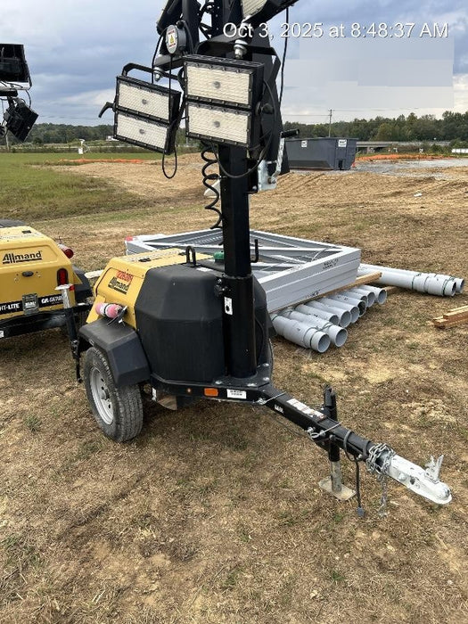 2022 Allmand NLV3GR (4) LED Light Fixture 350W, 23' Vertical Mast, 3kW Prime, Towable, Deep Sea L401, Leveling Jacks, Yanmar T4F 5.8hp