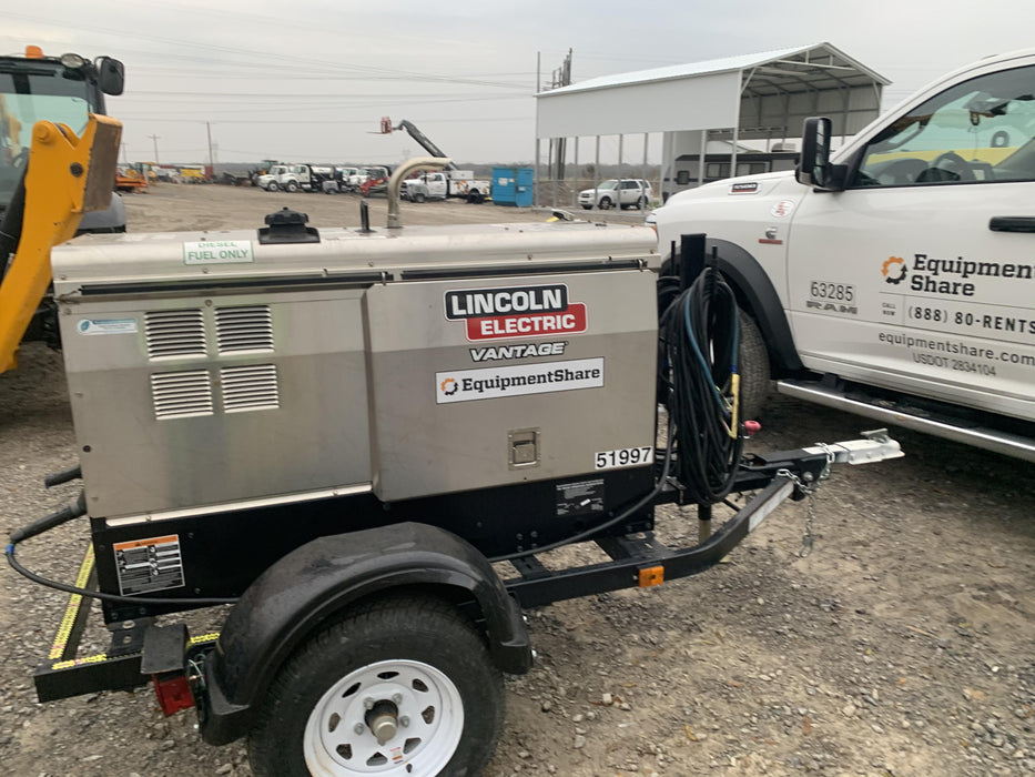 2019 Lincoln Electric Vantage 322 Welder Ready-Pak 3, Two wheel trailer, Fender and Light kit, Cable Rack