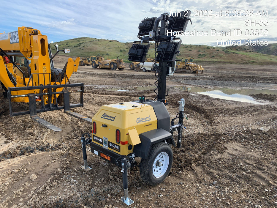 2021 Allmand NLV3GR (4) LED Light Fixture 350W, 23' Vertical Mast, 3kW Prime, Towable, Deep Sea L401, Leveling Jacks, Yanmar T4F 5.8hp