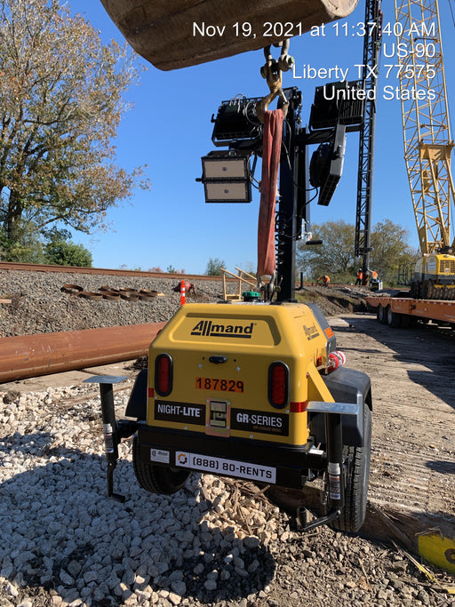 Allmand NLV3GR (4) LED Light Fixture 350W, 23' Vertical Mast, 3kW Prime, Towable, Deep Sea L401, Leveling Jacks, Yanmar T4F 5.8hp