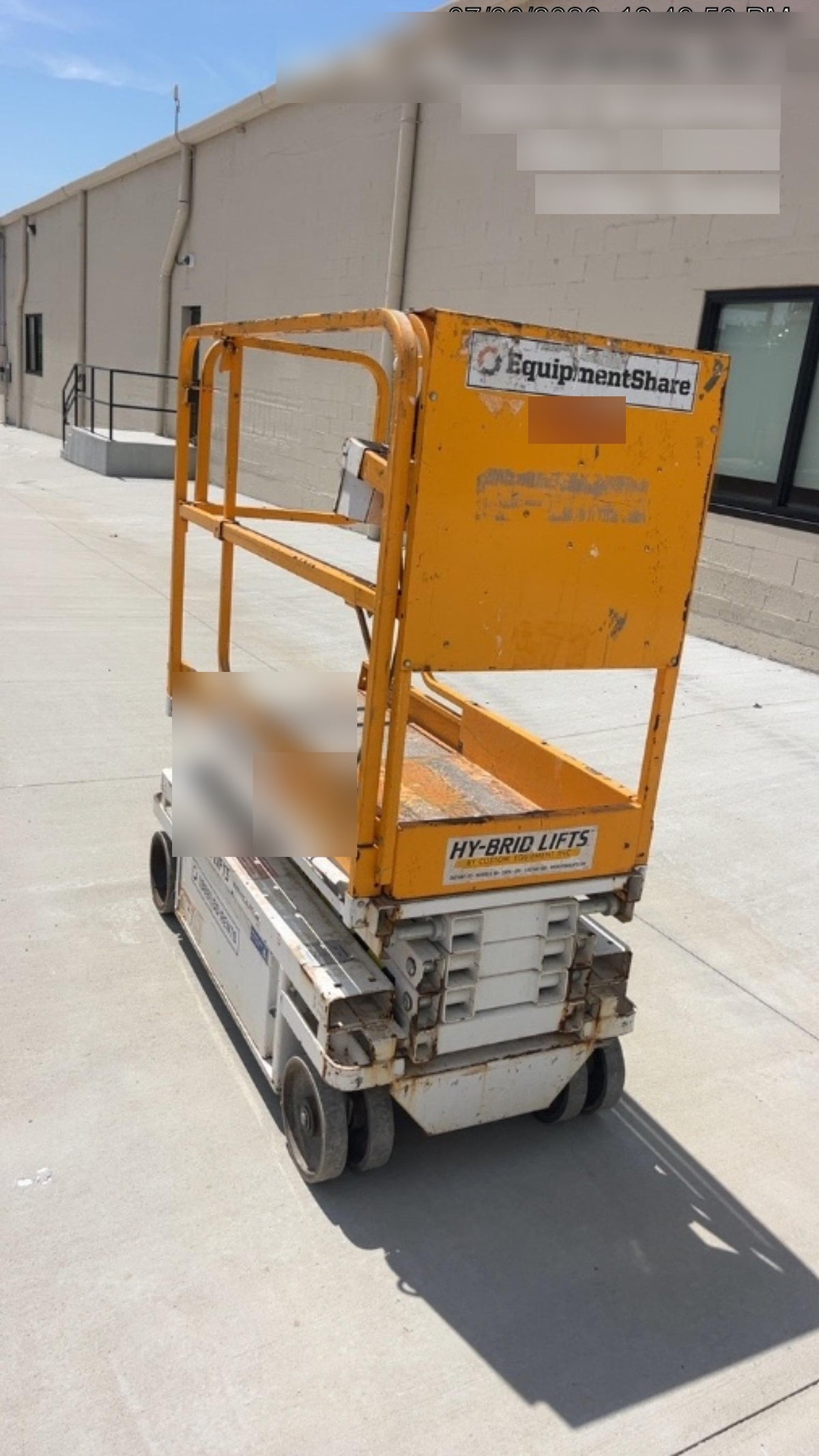 Custom Equipment HB-1430 Hy-Brid Scissor Lift
Platform capacity up to 670 lbs
Working height up to 20 ft
Weighs under 1,700 lbs
Non-marking wheels