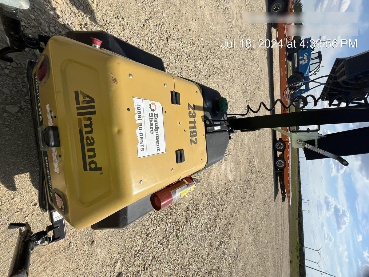 2022 Allmand NLV3GR (4) LED Light Fixture 350W, 23' Vertical Mast, 3kW Prime, Towable, Deep Sea L401, Leveling Jacks, Yanmar T4F 5.8hp