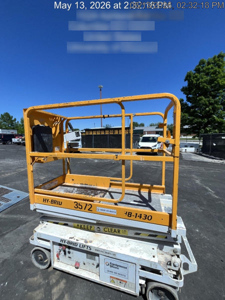 Custom Equipment HB-1430 Hy-Brid Scissor Lift
Platform capacity up to 670 lbs
Working height up to 20 ft
Weighs under 1,700 lbs
Non-marking wheels