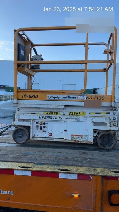 Custom Equipment HB-1430 <ul>
 <li>Hy-Brid Scissor Lift</li>
  <li>Platform capacity up to 670 lbs.</li>
  <li>Working height up to 20 ft</li>
  <li>Weighs under 1,700 lbs.</li>
  <li>Non-marking wheels </li>
</ul>