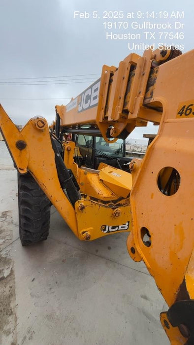 2019 JCB 510-56 Enclosed Cab, 74 HP, Solid Tires, Worklights, Beacon, Aux Hydraulics, Lifting Eye w/66" Carriage/60" Forks
