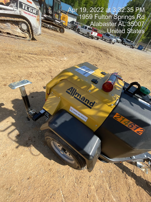 2022 Allmand NLV3GR (4) LED Light Fixture 350W, 23' Vertical Mast, 3kW Prime, Towable, Deep Sea L401, Leveling Jacks, Yanmar T4F 5.8hp