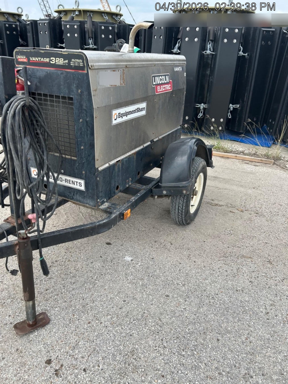 2019 Lincoln Electric Vantage 322 Welder Ready-Pak 3, Two wheel trailer, Fender and Light kit, Cable Rack