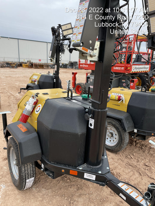 2022 Allmand NLV3GR (4) LED Light Fixture 350W, 23' Vertical Mast, 3kW Prime, Towable, ES Decals, T3