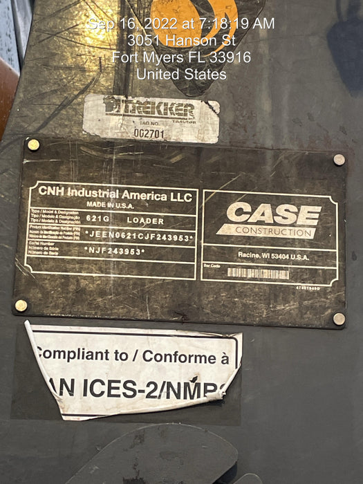 2018 Case 621G CLOSED CAB, 1 FUNCTION, JRB 416 STYLE HYD COUPLER