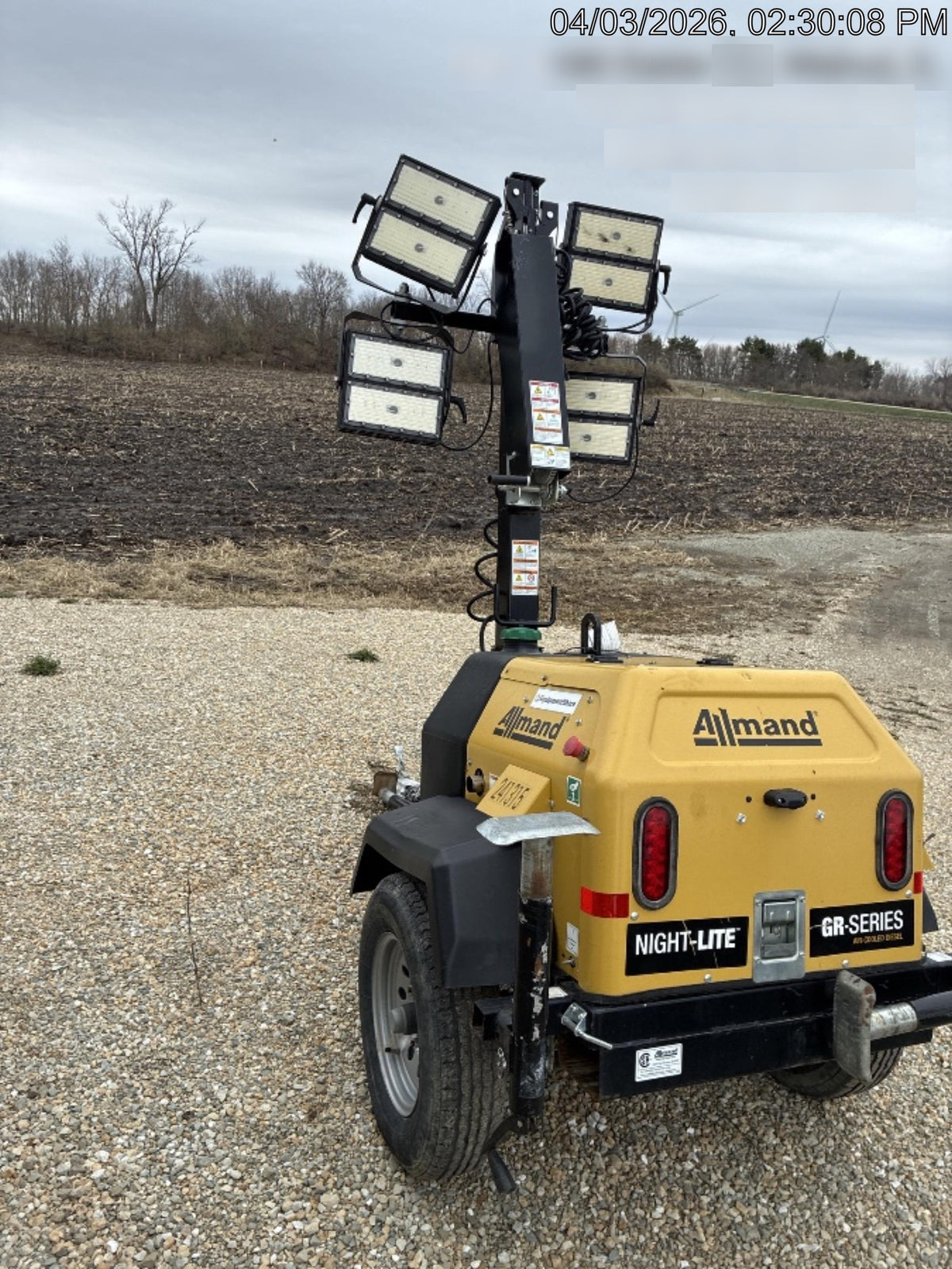 2022 Allmand NLV3GR (4) LED Light Fixture 350W, 23' Vertical Mast, 3kW Prime, Towable, Deep Sea L401, Leveling Jacks, Yanmar T4F 5.8hp