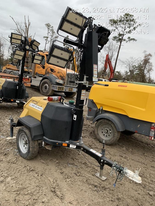 2022 Allmand NLV3GR (4) LED Light Fixture 350W, 23' Vertical Mast, 3kW Prime, Towable, Deep Sea L401, Leveling Jacks, Yanmar T4F 5.8hp