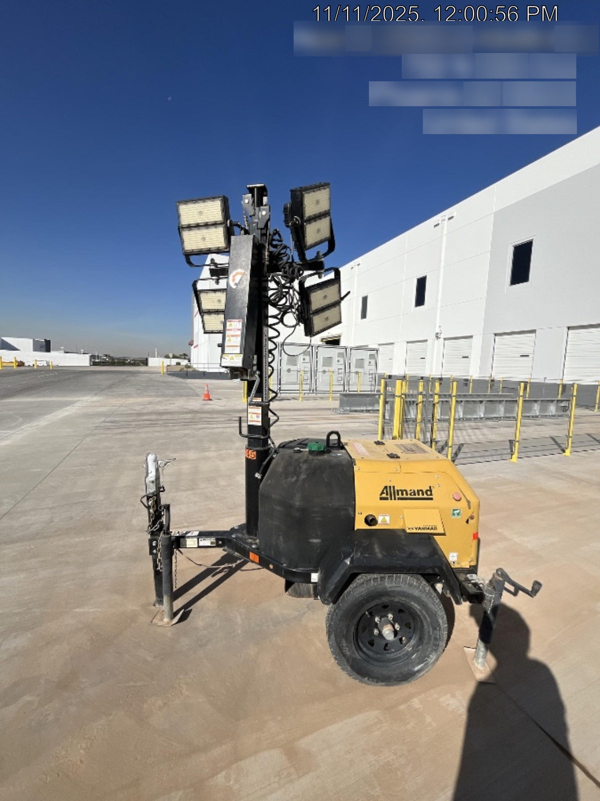 2021 Allmand NLV3GR (4) LED Light Fixture 350W, 23' Vertical Mast, 3kW Prime, Towable, Deep Sea L401, Leveling Jacks, Yanmar T4F 5.8hp