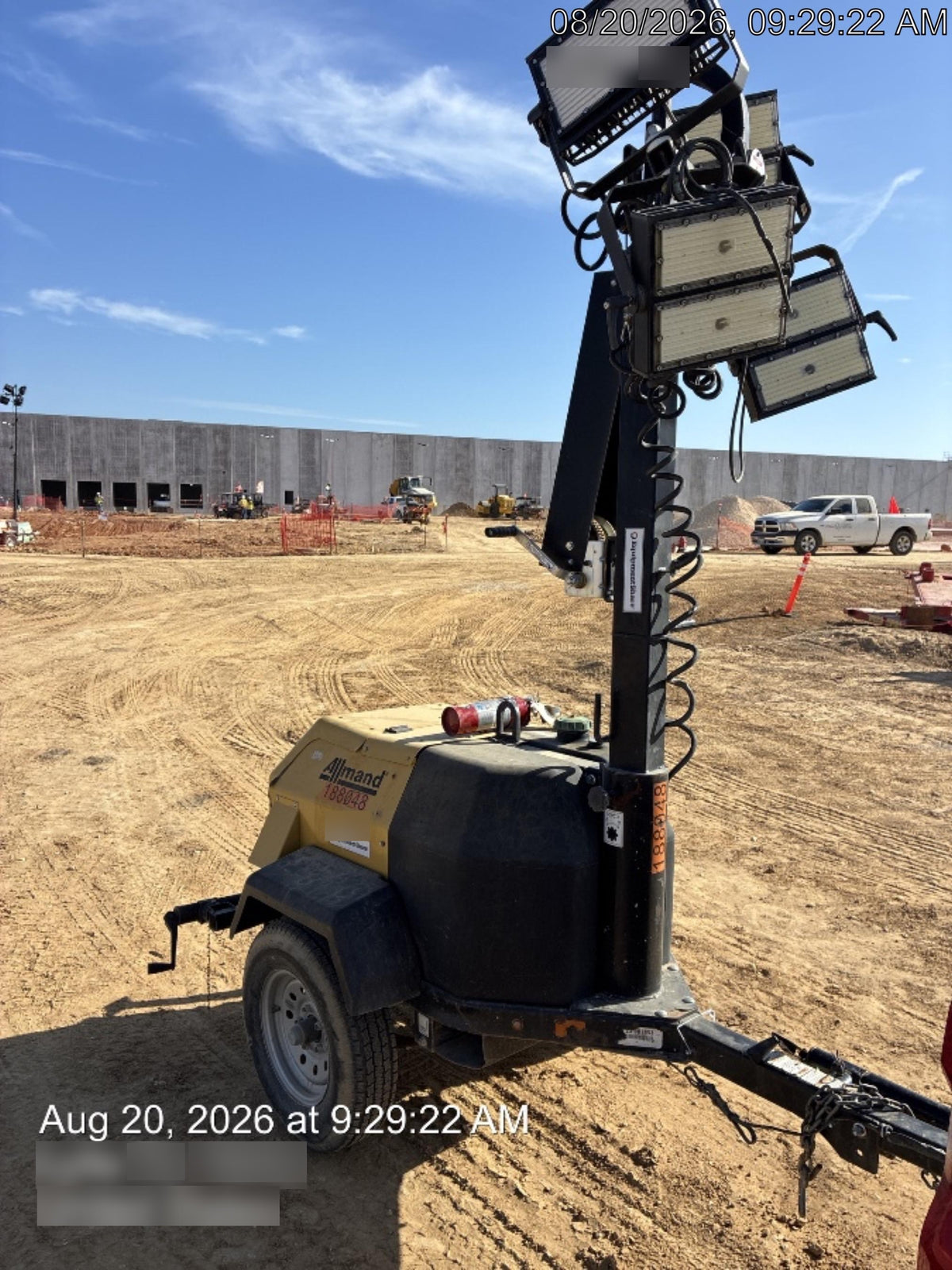 Allmand NLV3GR (4) LED Light Fixture 350W, 23' Vertical Mast, 3kW Prime, Towable, Deep Sea L401, Leveling Jacks, Yanmar T4F 5.8hp