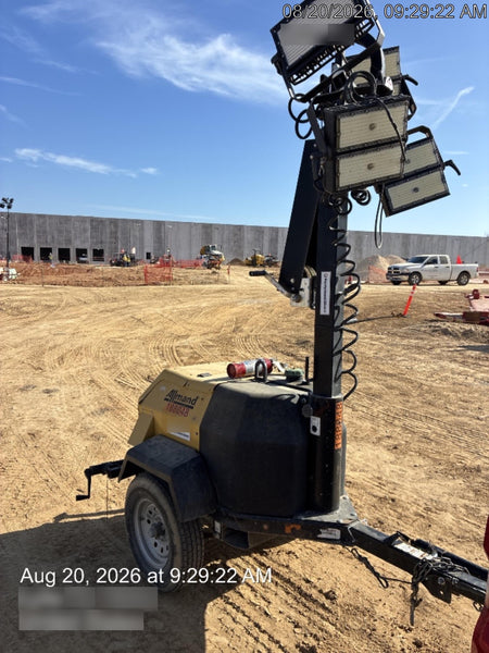 Allmand NLV3GR (4) LED Light Fixture 350W, 23' Vertical Mast, 3kW Prime, Towable, Deep Sea L401, Leveling Jacks, Yanmar T4F 5.8hp