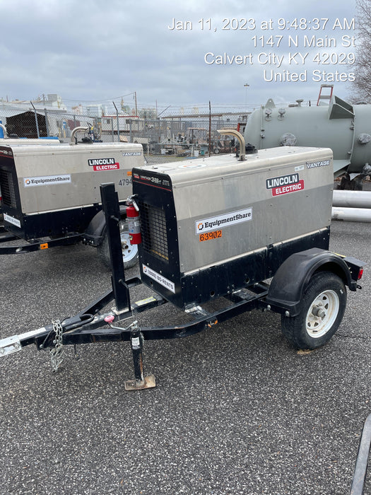 2019 Lincoln Electric Vantage 322 Welder Ready-Pak 3, Two wheel trailer, Fender and Light kit, Cable Rack