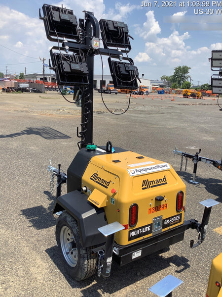 2021 Allmand NLV3GR (4) LED Light Fixture 350W, 23' Vertical Mast, 3kW Prime, Towable, Deep Sea L401, Leveling Jacks, Yanmar T4F 5.8hp