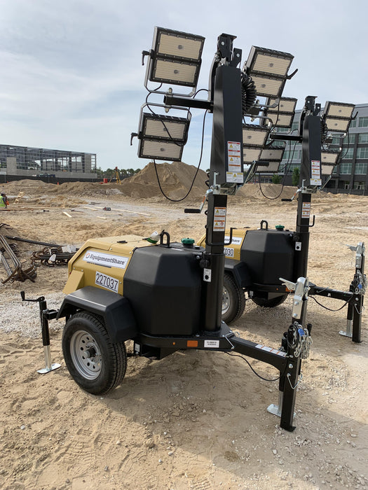 2022 Allmand NLV3GR (4) LED Light Fixture 350W, 23' Vertical Mast, 3kW Prime, Towable, Deep Sea L401, Leveling Jacks, Yanmar T4F 5.8hp