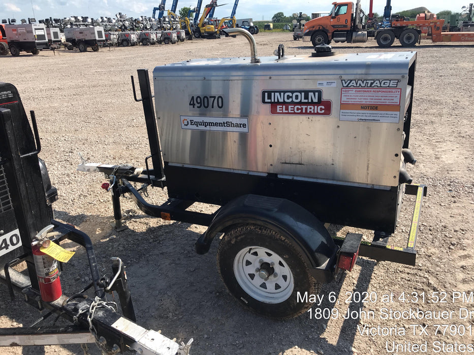 2019 Lincoln Electric Vantage 322 Ready-Pak 3, Two Wheel Trailer, Fender and Light Kit, Cable Rack