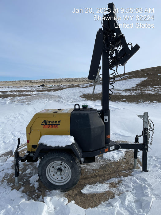 2022 Allmand NLV3GR (4) LED Light Fixture 350W, 23' Vertical Mast, 3kW Prime, Towable, Deep Sea L401, Leveling Jacks, Yanmar T4F 5.8hp