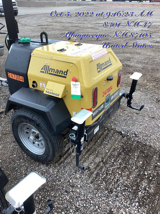 2022 Allmand NLV3GR (4) LED Light Fixture 350W, 23' Vertical Mast, 3kW Prime, Towable, ES Decals, T3