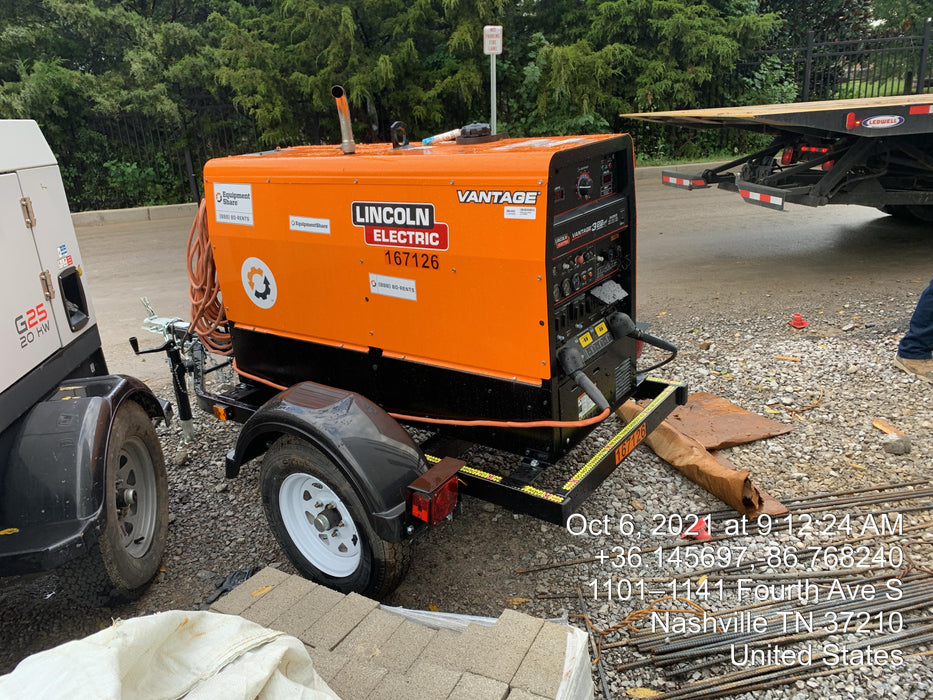 2021 Lincoln Electric Vantage 322 Vantage 322 Ready Pak 3 w/ Decals, ORANGE (includes trailer, cable rack, fender light kit) NO Telematics