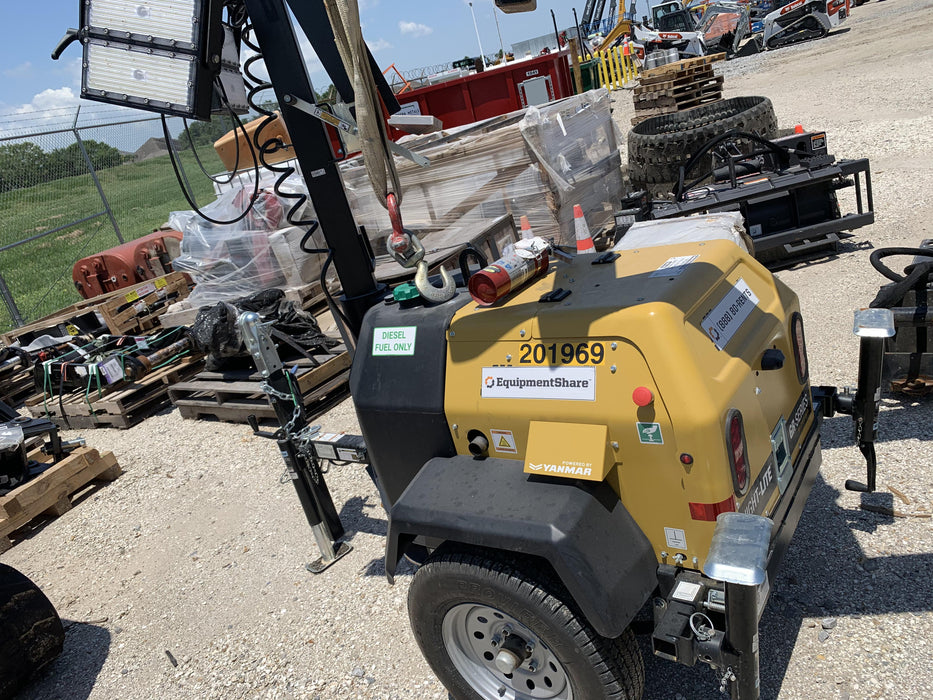 2022 Allmand NLV3GR (4) LED Light Fixture 350W, 23' Vertical Mast, 3kW Prime, Towable, Deep Sea L401, Leveling Jacks, Yanmar T4F 5.8hp