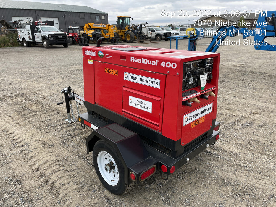 2022 Shindaiwa DGW400MDL Kubota D902 Engine, 23 HP, Dual Op Welder, Wire, Arc, Droop Stick, Tig, and CC Stick Functionality, Simulphase, 3 Phase and 1 Phase Gen Output, Single Axle NB Trlr, Slr Trckl Chrg 12V 12W, Fire Ext