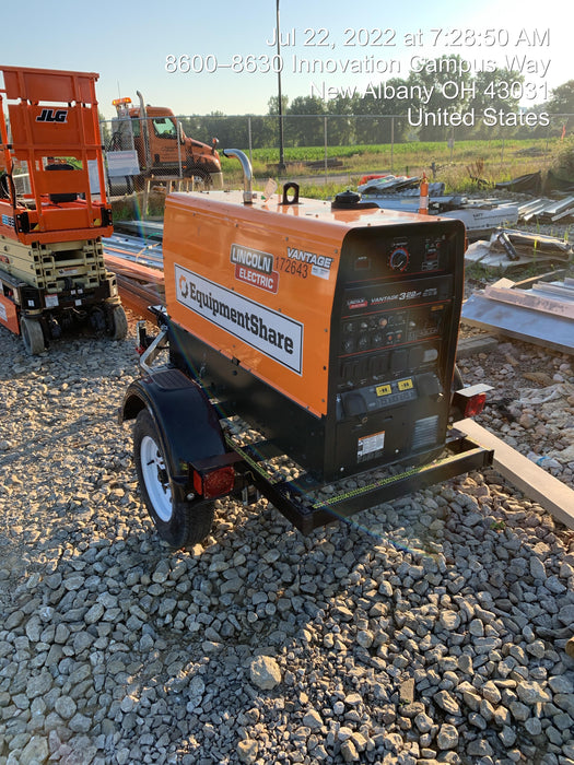 2021 Lincoln Electric Vantage 322 Vantage 322 Ready Pak 3 w/ Decals, ORANGE (includes trailer, cable rack, fender light kit) NO Telematics