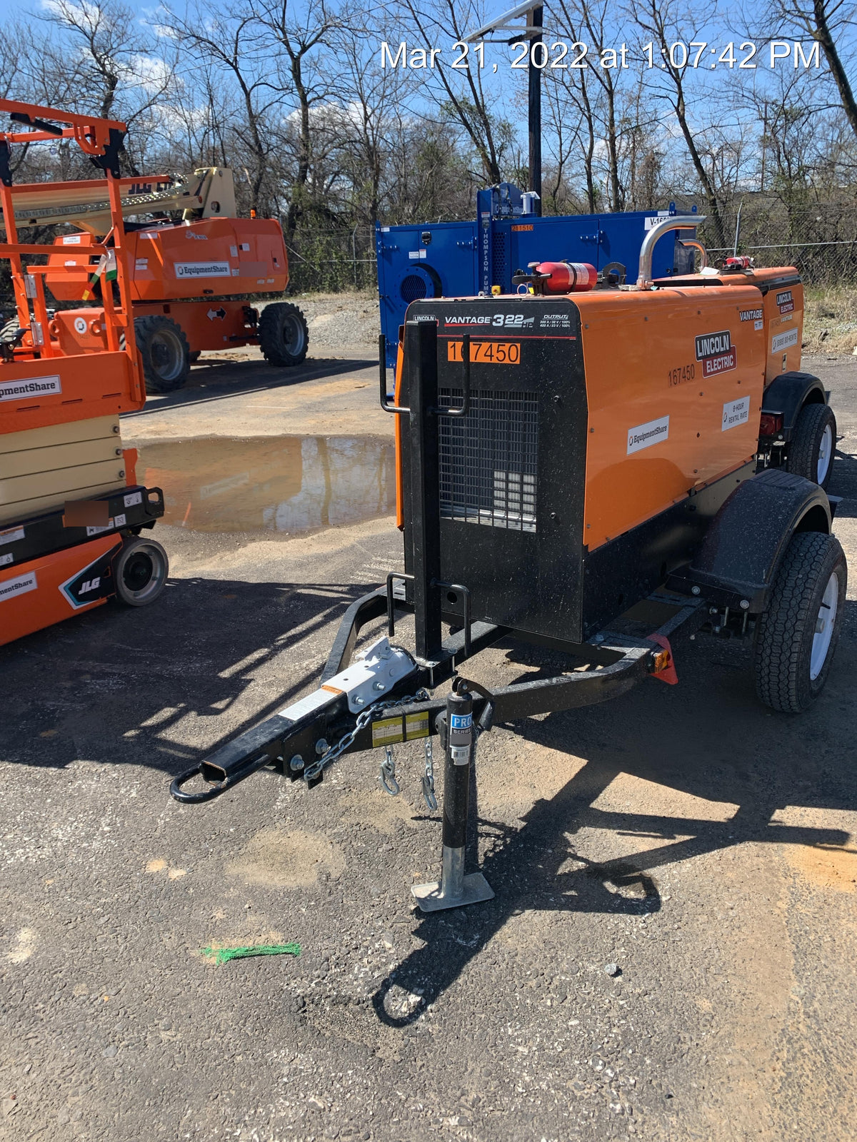 2021 Lincoln Electric Vantage 322 Vantage 322 Ready Pak 3 w/ Decals, ORANGE (includes trailer, cable rack, fender light kit) NO Telematics
