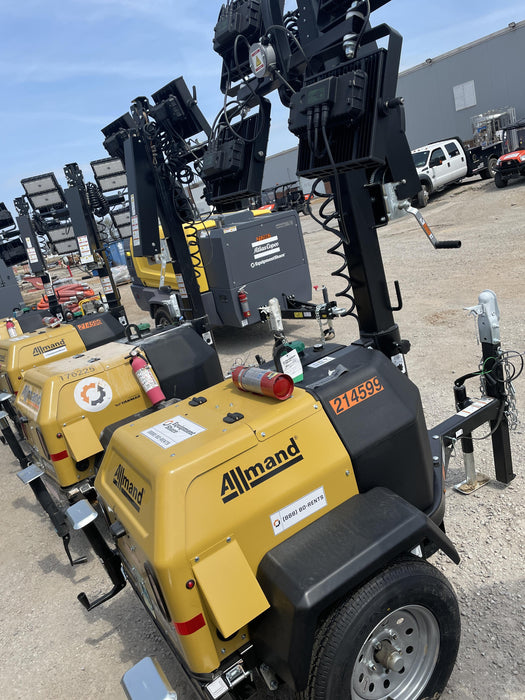 2022 Allmand NLV3GR (4) LED Light Fixture 350W, 23' Vertical Mast, 3kW Prime, Towable, Deep Sea L401, Leveling Jacks, Yanmar T4F 5.8hp