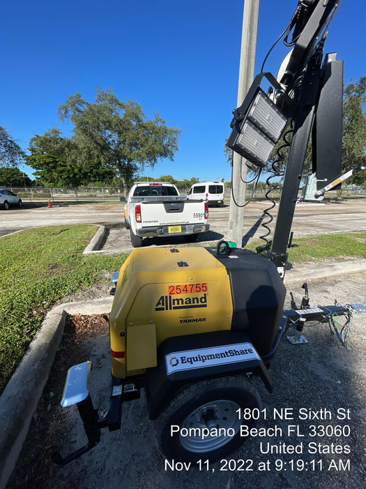 2022 Allmand NLV3GR (4) LED Light Fixture 350W, 23' Vertical Mast, 3kW Prime, Towable, ES Decals, T3