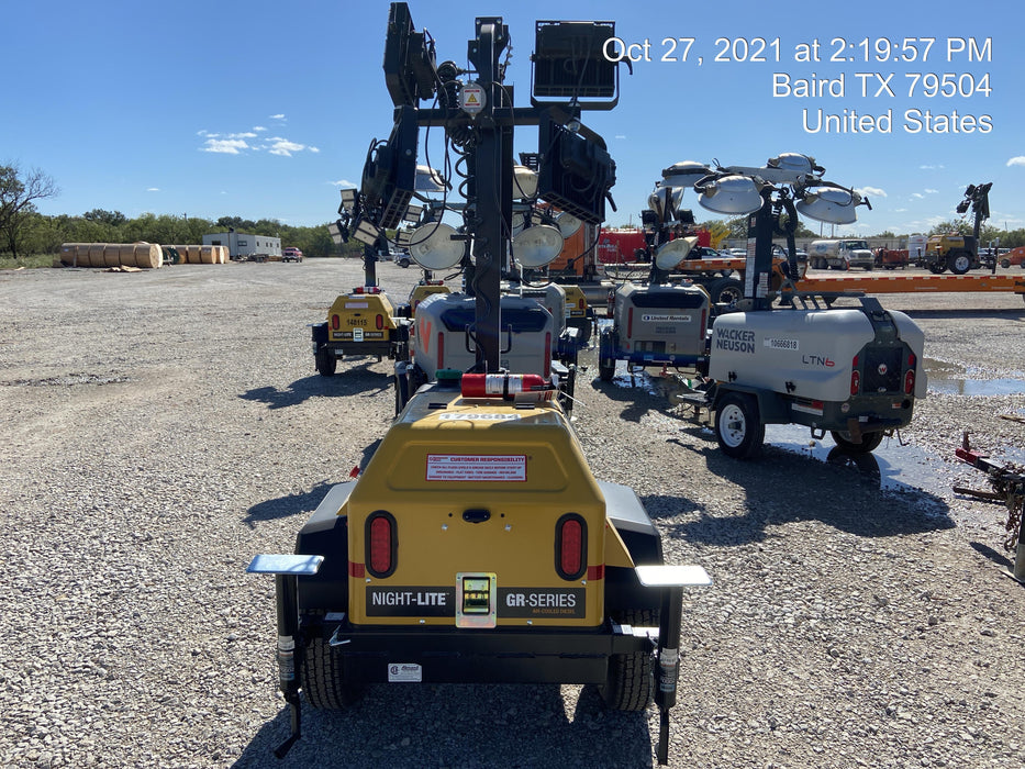 Allmand NLV3GR (4) LED Light Fixture 350W, 23' Vertical Mast, 3kW Prime, Towable, Deep Sea L401, Leveling Jacks, Yanmar T4F 5.8hp