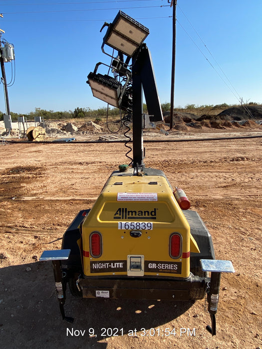 2021 Allmand NLV3GR (4) LED Light Fixture 350W, 23' Vertical Mast, 3kW Prime, Towable, Deep Sea L401, Leveling Jacks, Yanmar T4F 5.8hp