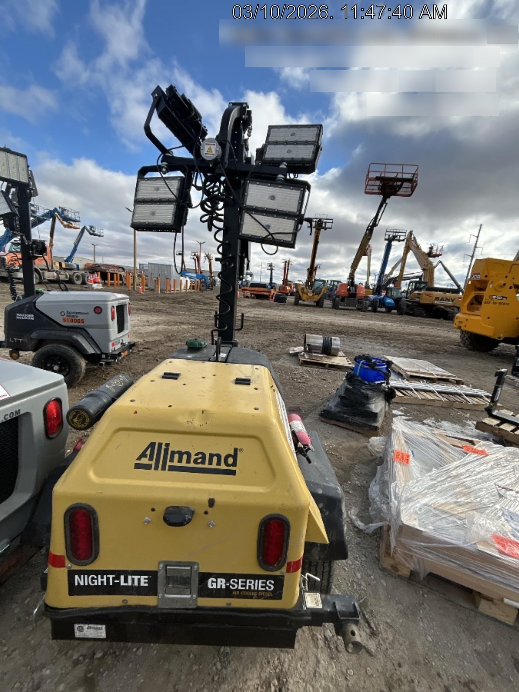 2022 Allmand NLV3GR (4) LED Light Fixture 350W, 23' Vertical Mast, 3kW Prime, Towable, Deep Sea L401, Leveling Jacks, Yanmar T4F 5.8hp