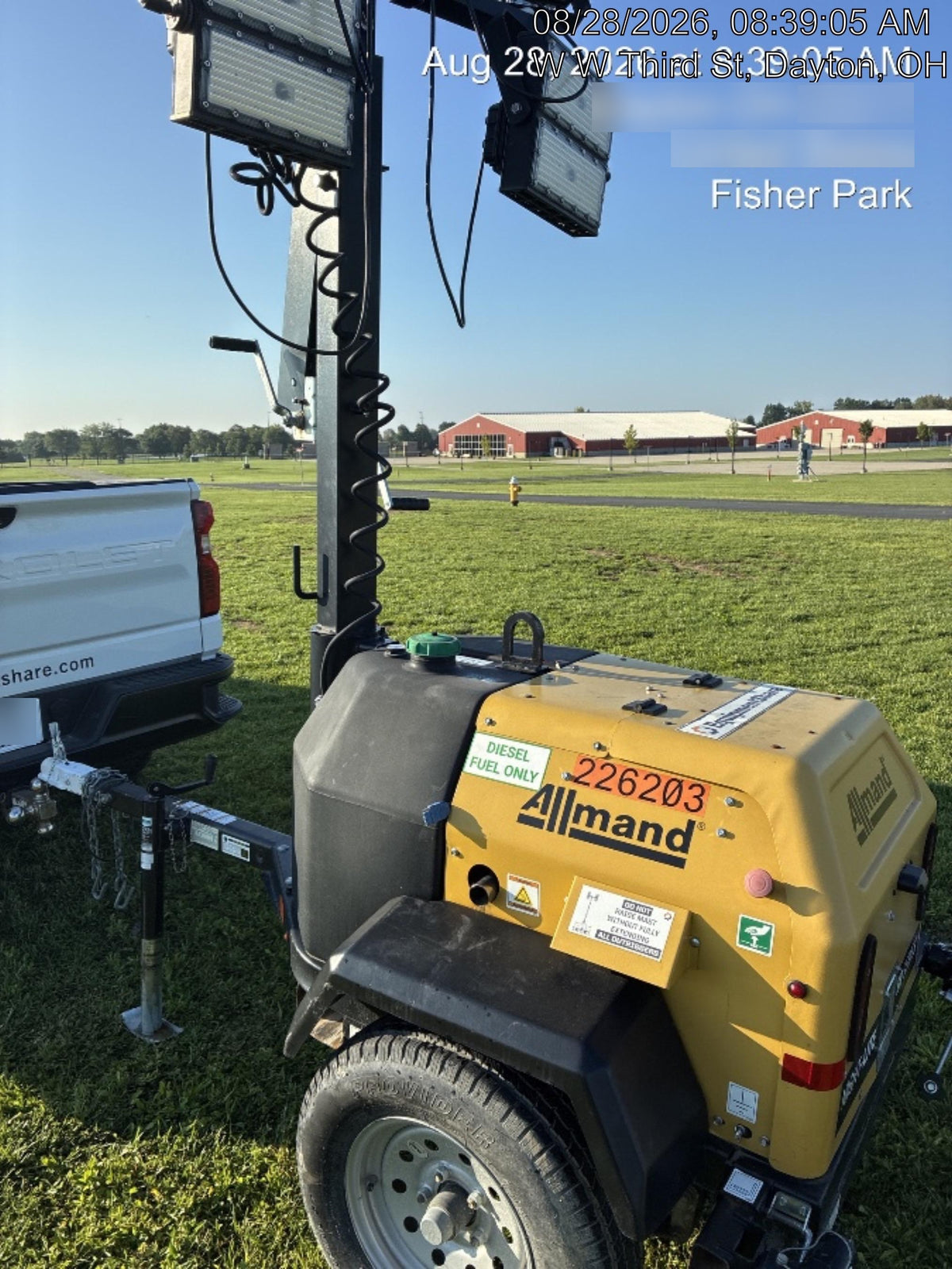 2022 Allmand NLV3GR (4) LED Light Fixture 350W, 23' Vertical Mast, 3kW Prime, Towable, Deep Sea L401, Leveling Jacks, Yanmar T4F 5.8hp