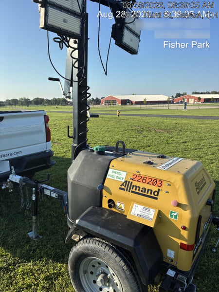 2022 Allmand NLV3GR (4) LED Light Fixture 350W, 23' Vertical Mast, 3kW Prime, Towable, Deep Sea L401, Leveling Jacks, Yanmar T4F 5.8hp