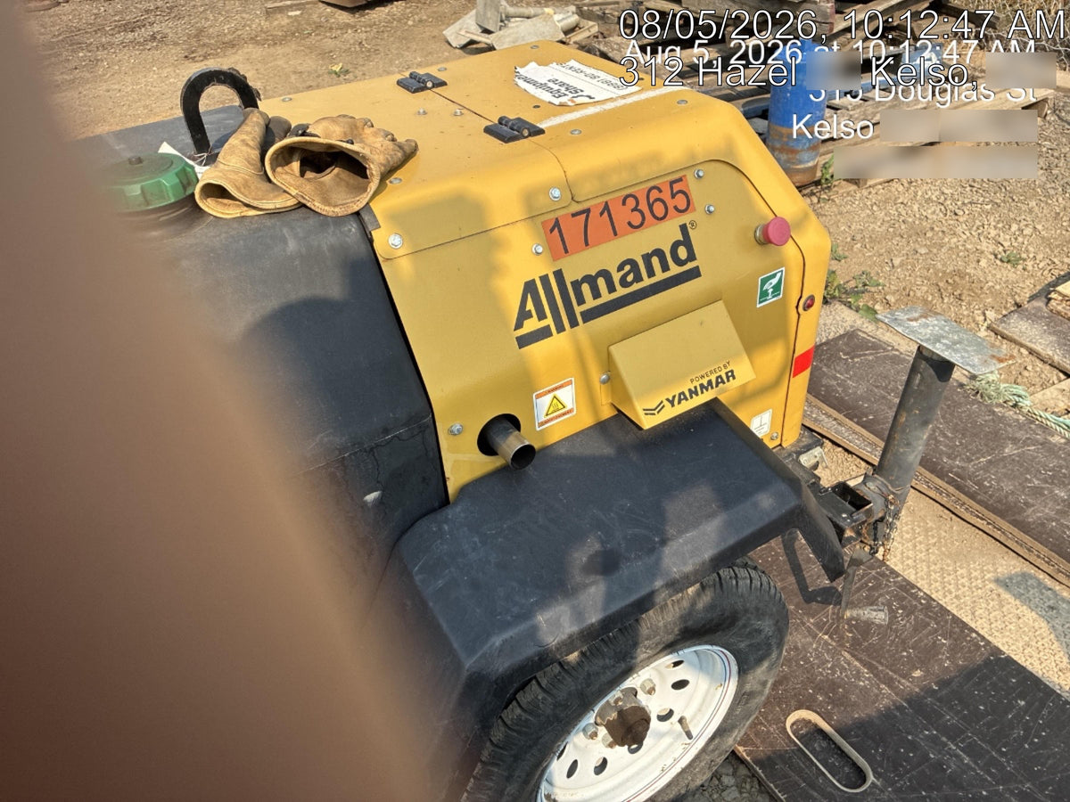 2021 Allmand NLV3GR (4) LED Light Fixture 350W, 23' Vertical Mast, 3kW Prime, Towable, Deep Sea L401, Leveling Jacks, Yanmar T4F 5.8hp