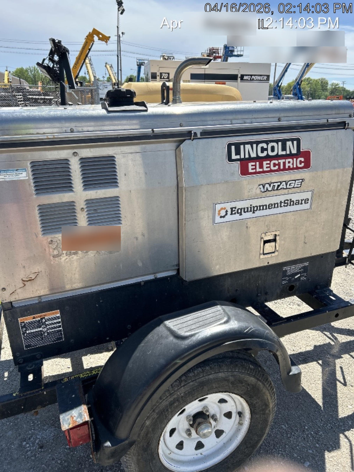 2019 Lincoln Electric Vantage 322 Welder Ready-Pak 3, Two wheel trailer, Fender and Light kit, Cable Rack