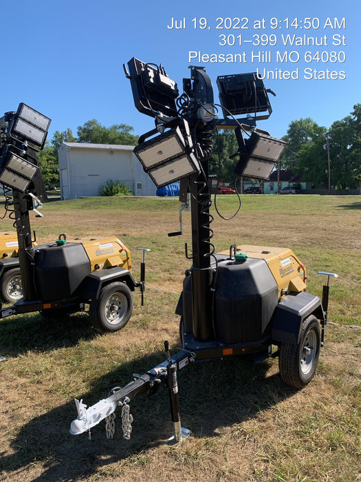 2022 Allmand NLV3GR (4) LED Light Fixture 350W, 23' Vertical Mast, 3kW Prime, Towable, Deep Sea L401, Leveling Jacks, Yanmar T4F 5.8hp