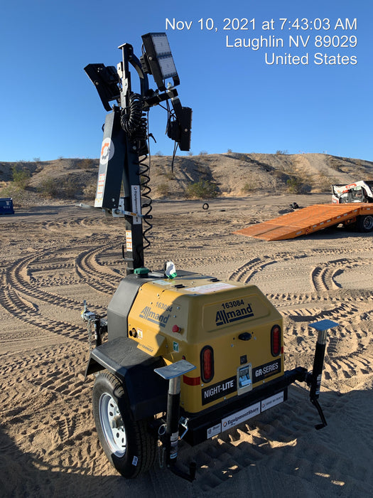 2021 Allmand NLV3GR (4) LED Light Fixture 350W, 23' Vertical Mast, 3kW Prime, Towable, Deep Sea L401, Leveling Jacks, Yanmar T4F 5.8hp