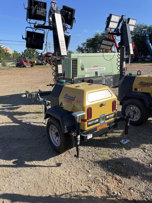 2022 Allmand NLV3GR (4) LED Light Fixture 350W, 23' Vertical Mast, 3kW Prime, Towable, Deep Sea L401, Leveling Jacks, Yanmar T4F 5.8hp