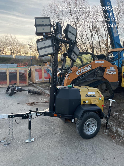 2022 Allmand NLV3GR (4) LED Light Fixture 350W, 23' Vertical Mast, 3kW Prime, Towable, Deep Sea L401, Leveling Jacks, Yanmar T4F 5.8hp