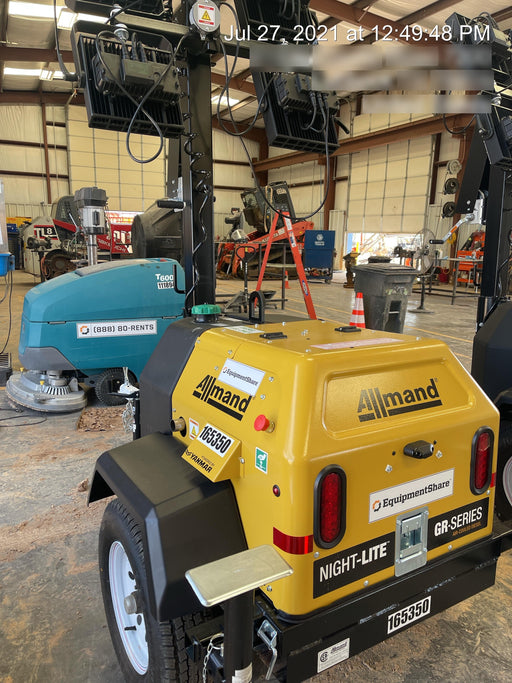 2021 Allmand NLV3GR (4) LED Light Fixture 350W, 23' Vertical Mast, 3kW Prime, Towable, Deep Sea L401, Leveling Jacks, Yanmar T4F 5.8hp