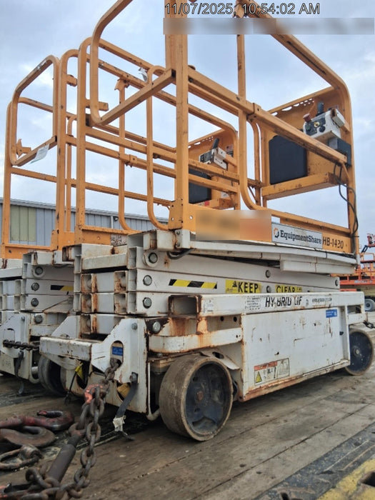 Custom Equipment HB-1430 Hy-Brid Scissor Lift
Platform capacity up to 670 lbs
Working height up to 20 ft
Weighs under 1,700 lbs
Non-marking wheels