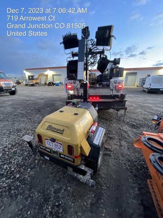 2022 Allmand NLV3GR (4) LED Light Fixture 350W, 23' Vertical Mast, 3kW Prime, Towable, ES Decals, T3