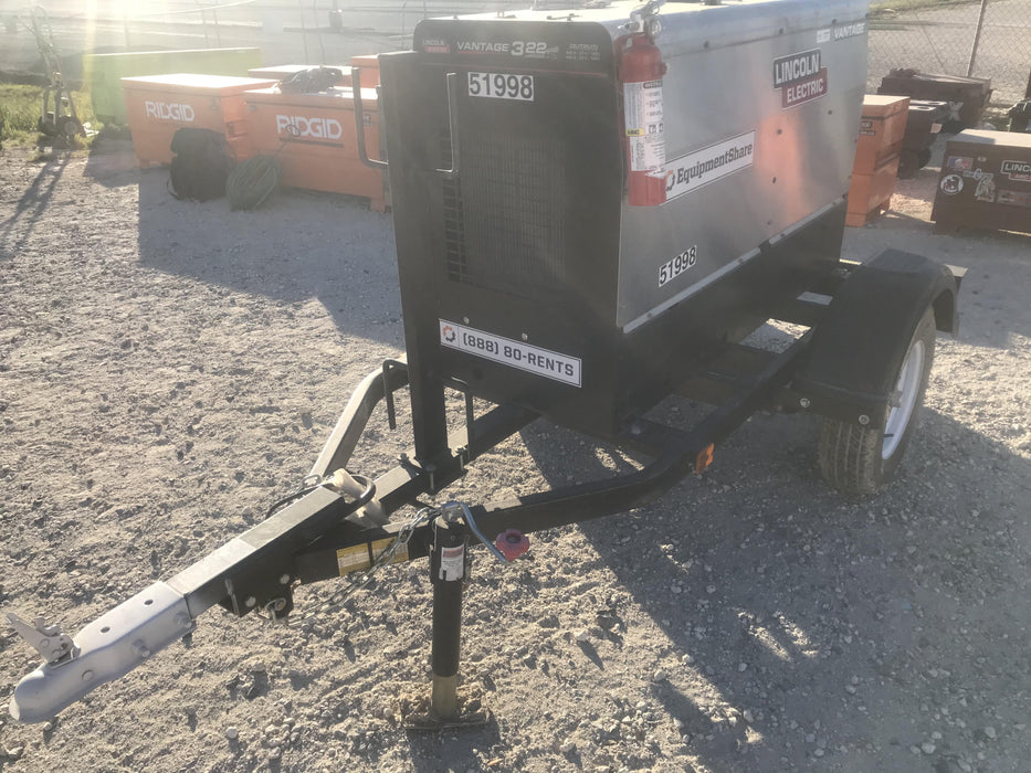 2019 Lincoln Electric Vantage 322 Welder Ready-Pak 3, Two wheel trailer, Fender and Light kit, Cable Rack